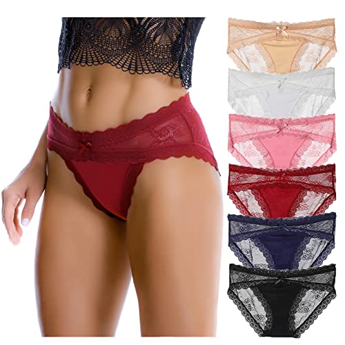 Levao Unterhosen Damen Spitze Panties Slip Ultra Soft Unterhose Bikinis Niedrige Taille Unterwäsche Mehrpack S-2XL von Levao