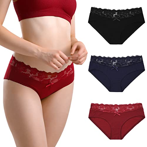 Levao Unterwäsche Damen Stretch Baumwolle - Mittel Taille mit Spitze Slips Weich Unterhosen Atmungsaktiv Hipster Höschen Multipack S-XL von Levao