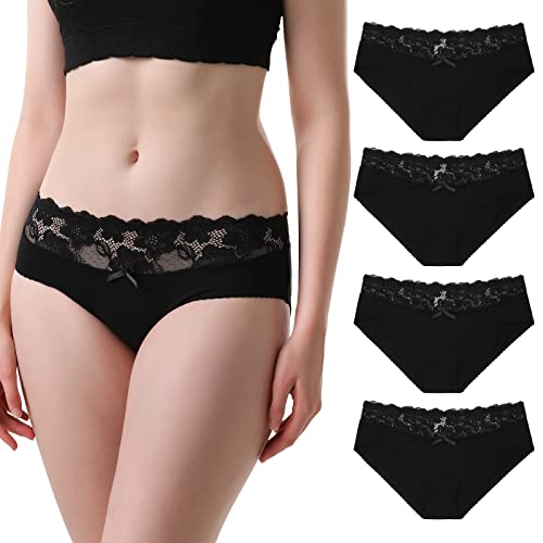 Levao Unterwäsche Damen Stretch Baumwolle - Mittel Taille mit Spitze Slips Weich Unterhosen Atmungsaktiv Hipster Höschen Multipack S-XL von Levao