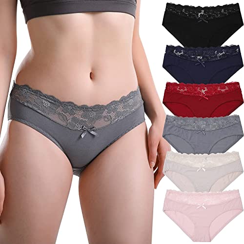 Levao Unterwäsche Damen Stretch Baumwolle - Mittel Taille mit Spitze Slips Weich Unterhosen Atmungsaktiv Hipster Höschen Multipack S-XL von Levao