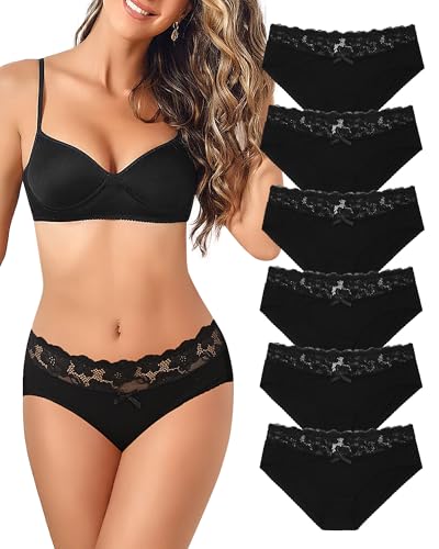 Levao Unterwäsche Damen Stretch Baumwolle - Mittel Taille mit Spitze Slips Weich Unterhosen Atmungsaktiv Hipster Höschen Multipack S-XL von Levao