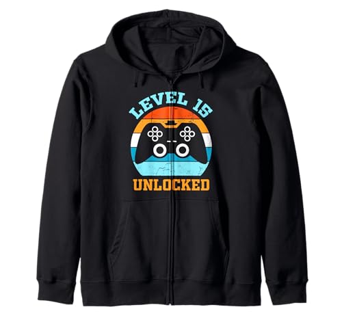 Unlocked Level 15 Birthday Boy Videospiel-Controller Kapuzenjacke von Level 15 Unlocked 15th Birthday Gifts 15 Years Old