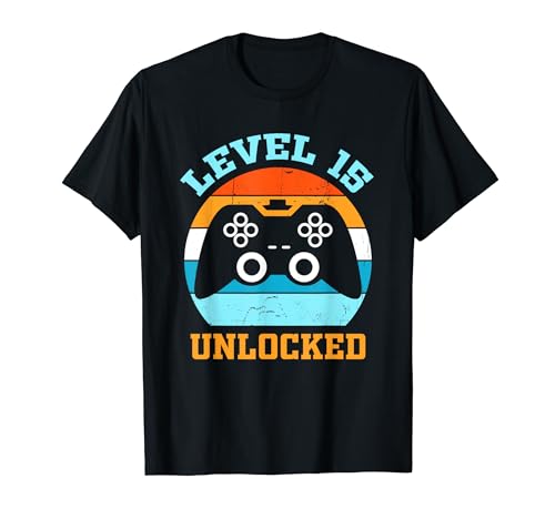 Unlocked Level 15 Birthday Boy Videospiel-Controller T-Shirt von Level 15 Unlocked 15th Birthday Gifts 15 Years Old