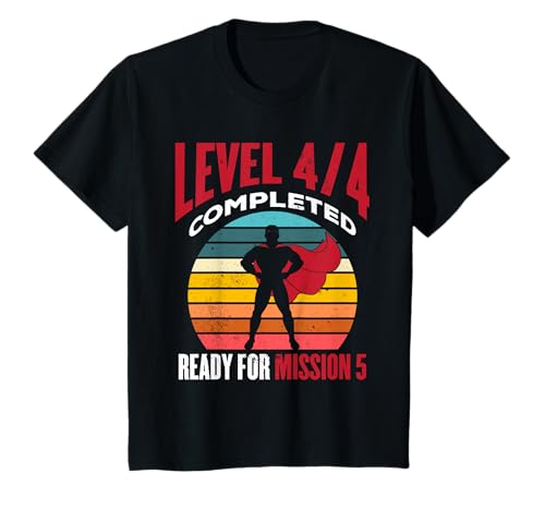 Kinder Level 4/4 abgeschlossen Ready for mission 5 for a Birthday Boy T-Shirt Kinder Level 4/4 abgeschlossen Ready for mission 5 for a Birthday Boy T-Shirt von Level 4/4 completed Ready for mission 5