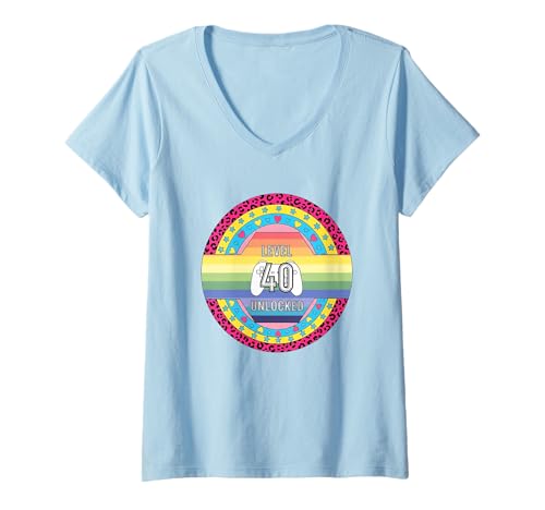 Damen Level 40 Unlocked T-Shirt mit V-Ausschnitt von Level 40 Unlocked Funny Ideas