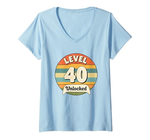 Damen Level 40 Unlocked T-Shirt mit V-Ausschnitt von Level 40 Unlocked Funny Ideas