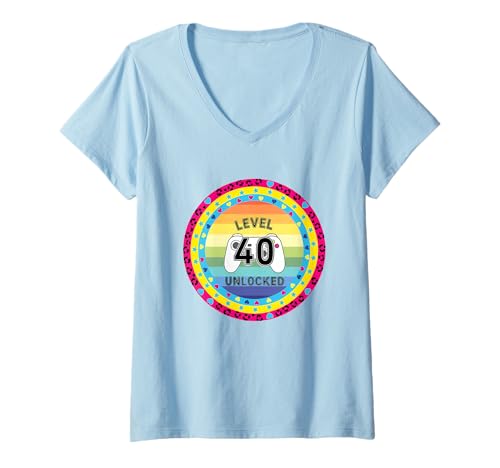 Damen Level 40 Unlocked T-Shirt mit V-Ausschnitt von Level 40 Unlocked Funny Ideas