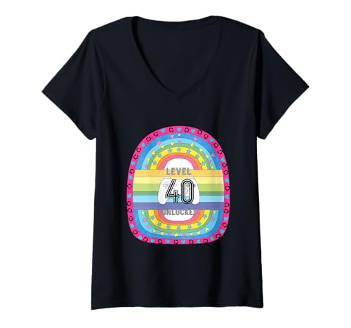 Damen Level 40 Unlocked T-Shirt mit V-Ausschnitt von Level 40 Unlocked Funny Ideas