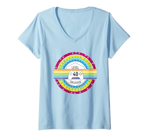 Damen Level 40 Unlocked T-Shirt mit V-Ausschnitt von Level 40 Unlocked Funny Ideas