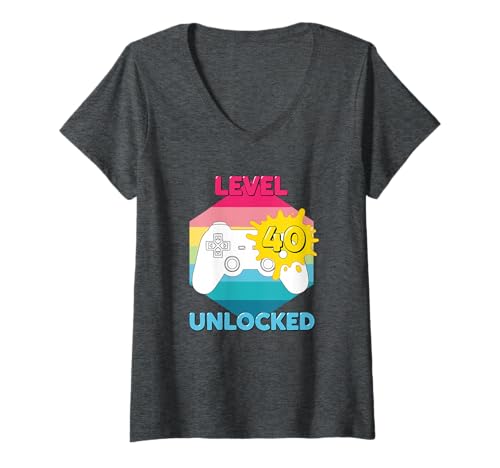 Damen Level 40 Unlocked T-Shirt mit V-Ausschnitt von Level 40 Unlocked Funny Ideas