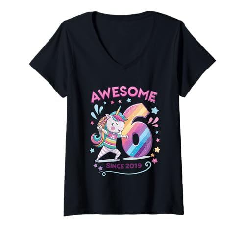 Damen Mädchen 6. Geburtstag Einhorn Mottoparty Kinder 2025 T-Shirt mit V-Ausschnitt Damen Mädchen 6. Geburtstag Einhorn Mottoparty Kinder 2025 T-Shirt mit V-Ausschnitt von Level 6 Gamer Girl Birthday Outfit Age Six Unicorn