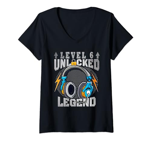 Damen Level 6 Unlocked – Gamer 6. Jahre Spruch Vintage Gaming T-Shirt mit V-Ausschnitt Damen Level 6 Unlocked – Gamer 6. Jahre Spruch Vintage Gaming T-Shirt mit V-Ausschnitt von Level 6 Unlocked – Gamer 6