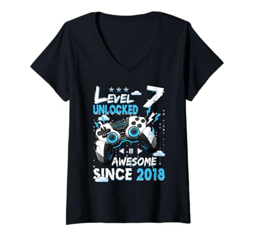 Damen 7. Geburtstag Jungen Level 7 freigeschaltet 7 Jahre alter Videospieler T-Shirt mit V-Ausschnitt Damen 7. Geburtstag Jungen Level 7 freigeschaltet 7 Jahre alter Videospieler T-Shirt mit V-Ausschnitt von Level 7 Unlocked 7th Birthday Video Gaming