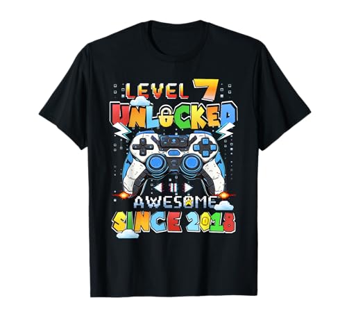 Kinder Level 7 freigeschalteter Videospieler 7. Geburtstag T-Shirt von Level 7 Video Game 7th Birthday