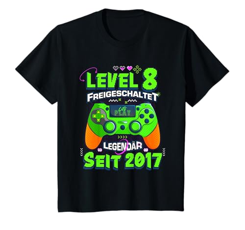 Kinder Level 8 Geburtstag Junge Gamer Lustig 2017 8er Geburtstag T-Shirt von Level 8 Freigeschaltet Geburtstag Deko