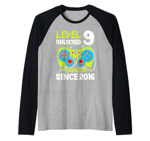 Level 9 Unlocked Awesome 2016 Videospiel 9th Birthday Boy Raglan von Level 9 Birthday Boy Video Gamer