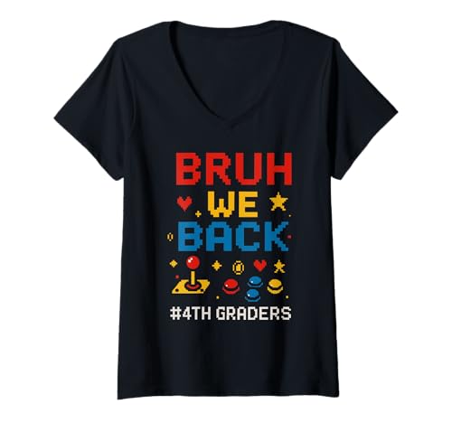 Damen Bruh We Back 4th Graders Pixel Videospiel Back to School T-Shirt mit V-Ausschnitt Damen Bruh We Back 4th Graders Pixel Videospiel Back to School T-Shirt mit V-Ausschnitt von Level Fourth Grade Players
