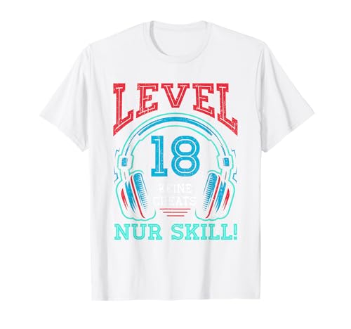 Level 18 Freigeschaltet Gaming 18 Jahre Alt Nur Skill Männer T-Shirt von Level Gaming Retro Skill Gamer Jungs Geschenk