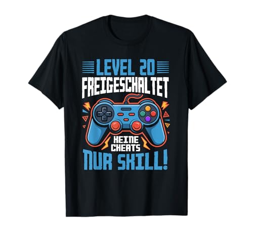 Level 20 Freigeschaltet Gaming 20 Jahre Alt Nur Skill Männer T-Shirt von Level Gaming Retro Skill Gamer Jungs Geschenk