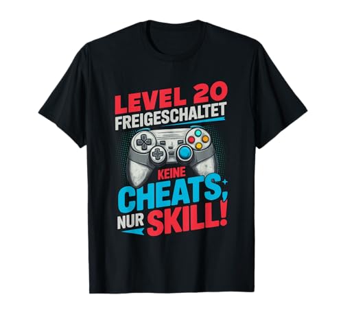 Level 20 Freigeschaltet Gaming 20 Jahre Alt Nur Skill Männer T-Shirt von Level Gaming Retro Skill Gamer Jungs Geschenk