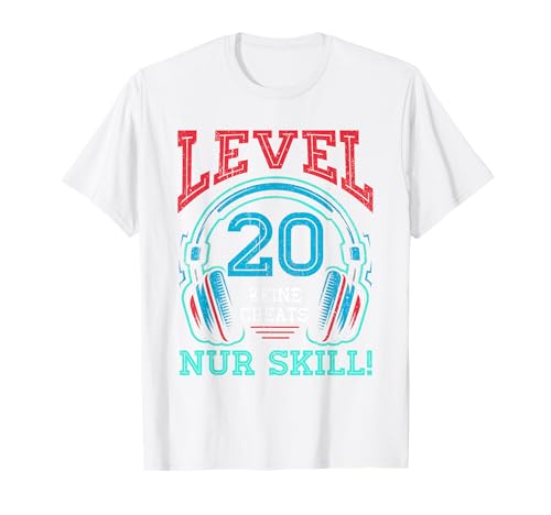 Level 20 Freigeschaltet Gaming 20 Jahre Alt Nur Skill Männer T-Shirt von Level Gaming Retro Skill Gamer Jungs Geschenk