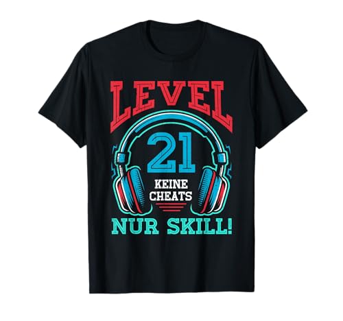 Level 21 Freigeschaltet Gaming 21 Jahre Alt Nur Skill Männer T-Shirt von Level Gaming Retro Skill Gamer Jungs Geschenk