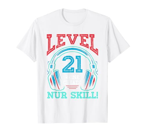 Level 21 Freigeschaltet Gaming 21 Jahre Alt Nur Skill Männer T-Shirt von Level Gaming Retro Skill Gamer Jungs Geschenk