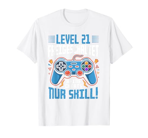 Level 21 Freigeschaltet Gaming 21 Jahre Alt Nur Skill Männer T-Shirt von Level Gaming Retro Skill Gamer Jungs Geschenk