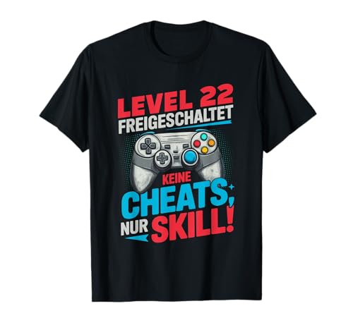 Level 22 Freigeschaltet Gaming 22 Jahre Alt Nur Skill Männer T-Shirt von Level Gaming Retro Skill Gamer Jungs Geschenk