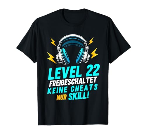 Level 22 Freigeschaltet Gaming 22 Jahre Alt Nur Skill Männer T-Shirt von Level Gaming Retro Skill Gamer Jungs Geschenk