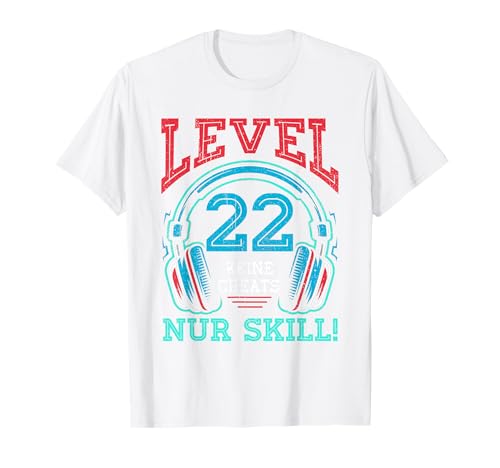 Level 22 Freigeschaltet Gaming 22 Jahre Alt Nur Skill Männer T-Shirt von Level Gaming Retro Skill Gamer Jungs Geschenk