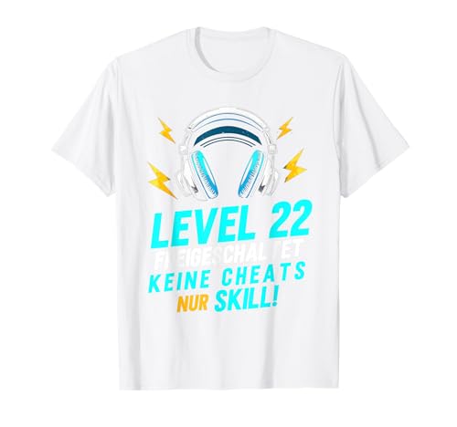 Level 22 Freigeschaltet Gaming 22 Jahre Alt Nur Skill Männer T-Shirt von Level Gaming Retro Skill Gamer Jungs Geschenk