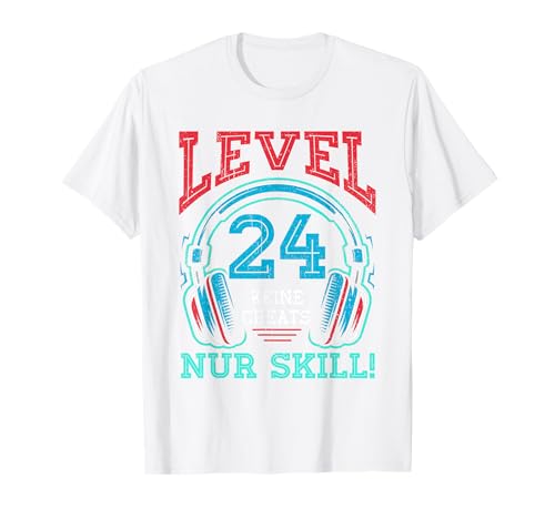 Level 24 Freigeschaltet Gaming 24 Jahre Alt Nur Skill Männer T-Shirt von Level Gaming Retro Skill Gamer Jungs Geschenk