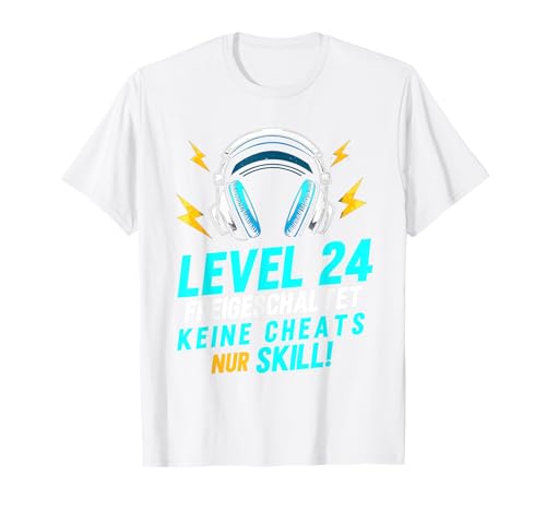 Level 24 Freigeschaltet Gaming 24 Jahre Alt Nur Skill Männer T-Shirt von Level Gaming Retro Skill Gamer Jungs Geschenk