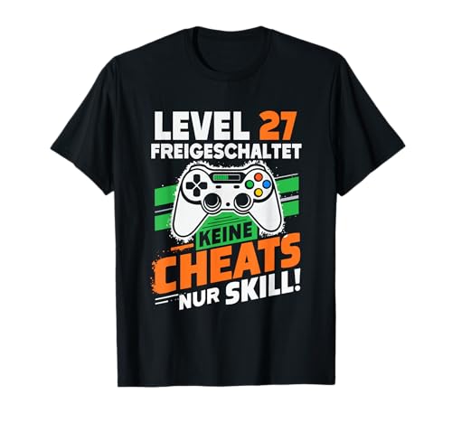 Level 27 Freigeschaltet Gaming 27 Jahre Alt Nur Skill Männer T-Shirt von Level Gaming Retro Skill Gamer Jungs Geschenk