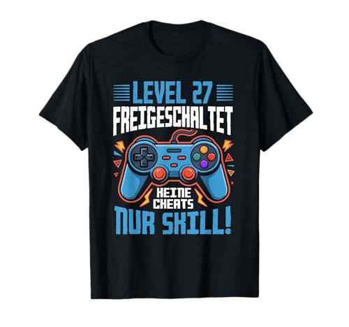 Level 27 Freigeschaltet Gaming 27 Jahre Alt Nur Skill Männer T-Shirt von Level Gaming Retro Skill Gamer Jungs Geschenk