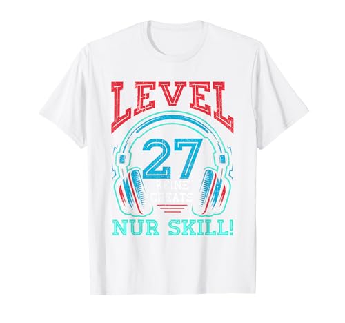 Level 27 Freigeschaltet Gaming 27 Jahre Alt Nur Skill Männer T-Shirt von Level Gaming Retro Skill Gamer Jungs Geschenk