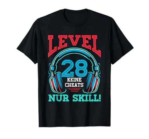 Level 28 Freigeschaltet Gaming 28 Jahre Alt Nur Skill Männer T-Shirt von Level Gaming Retro Skill Gamer Jungs Geschenk
