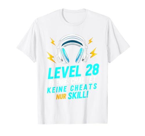 Level 28 Freigeschaltet Gaming 28 Jahre Alt Nur Skill Männer T-Shirt von Level Gaming Retro Skill Gamer Jungs Geschenk