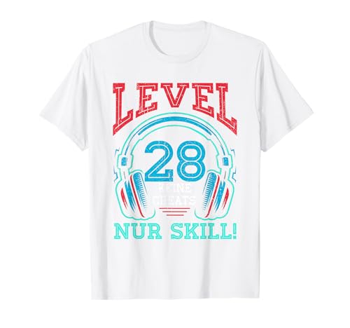 Level 28 Freigeschaltet Gaming 28 Jahre Alt Nur Skill Männer T-Shirt von Level Gaming Retro Skill Gamer Jungs Geschenk