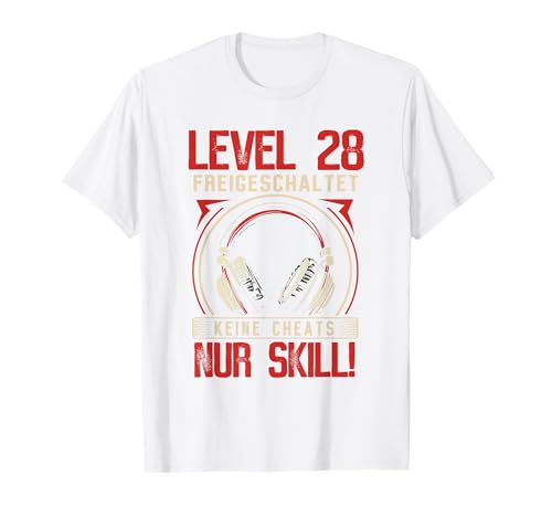 Level 28 Freigeschaltet Gaming 28 Jahre Alt Nur Skill Männer T-Shirt von Level Gaming Retro Skill Gamer Jungs Geschenk
