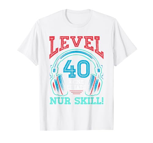 Level 40 Freigeschaltet Gaming 40 Jahre Alt Nur Skill Männer T-Shirt von Level Gaming Retro Skill Gamer Jungs Geschenk