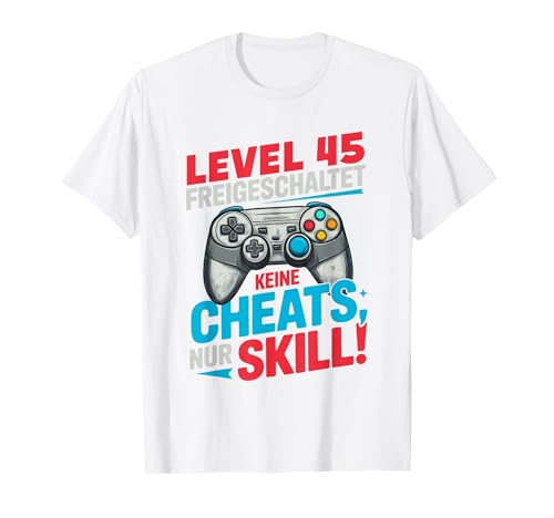 Level 45 Freigeschaltet Gaming 45 Jahre Alt Nur Skill Männer T-Shirt von Level Gaming Retro Skill Gamer Jungs Geschenk