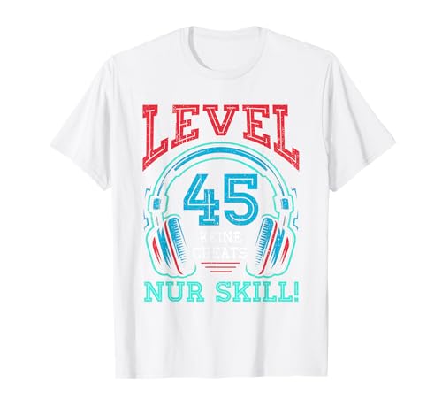 Level 45 Freigeschaltet Gaming 45 Jahre Alt Nur Skill Männer T-Shirt von Level Gaming Retro Skill Gamer Jungs Geschenk