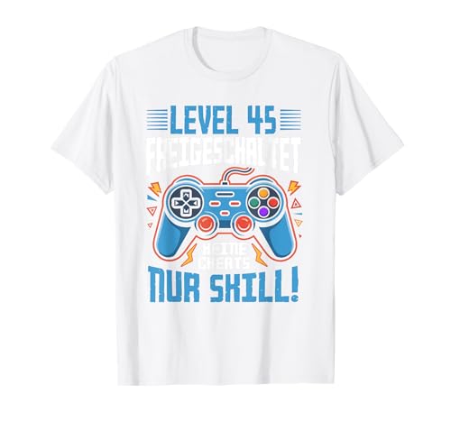 Level 45 Freigeschaltet Gaming 45 Jahre Alt Nur Skill Männer T-Shirt von Level Gaming Retro Skill Gamer Jungs Geschenk