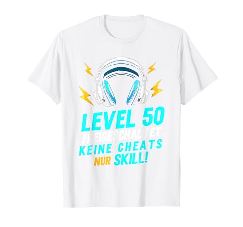 Level 50 Freigeschaltet Gaming 50 Jahre Alt Nur Skill Männer T-Shirt von Level Gaming Retro Skill Gamer Jungs Geschenk