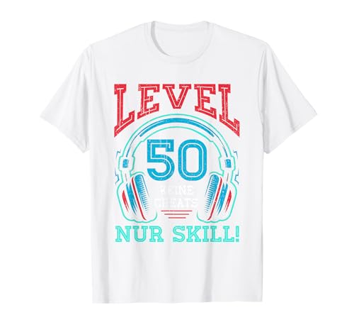 Level 50 Freigeschaltet Gaming 50 Jahre Alt Nur Skill Männer T-Shirt von Level Gaming Retro Skill Gamer Jungs Geschenk