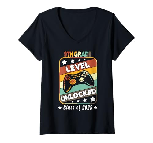 Damen Cute Gamer, 9. Klasse, erster Schultag 2025 T-Shirt mit V-Ausschnitt Damen Cute Gamer, 9. Klasse, erster Schultag 2025 T-Shirt mit V-Ausschnitt von Level Ninth Grade Unlocked 2025 Back to School
