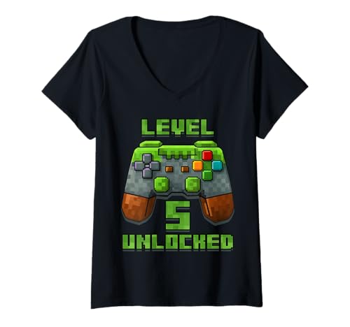 Damen „Level 5 Years Unlocked“ -T-Shirt zum 5. Geburtstag, Videospiel T-Shirt mit V-Ausschnitt Damen „Level 5 Years Unlocked“ -T-Shirt zum 5. Geburtstag, Videospiel T-Shirt mit V-Ausschnitt von Level Up Birthday Shirt Pixel Video Gaming Wear