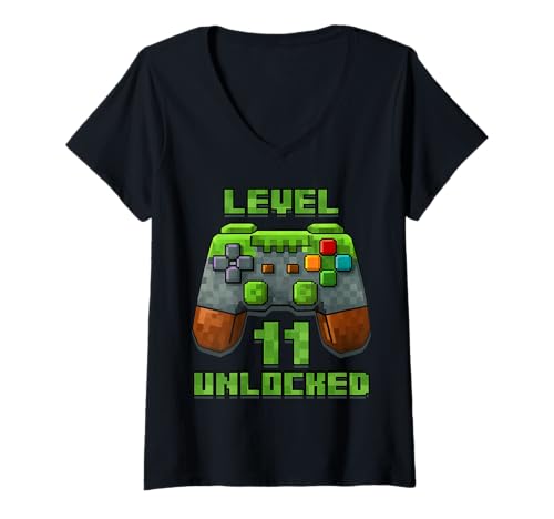 Damen T-Shirt zum 11. Geburtstag, Videospiel, Level 11 Years Unlocked T-Shirt mit V-Ausschnitt Damen T-Shirt zum 11. Geburtstag, Videospiel, Level 11 Years Unlocked T-Shirt mit V-Ausschnitt von Level Up Birthday Shirt Pixel Video Gaming Wear
